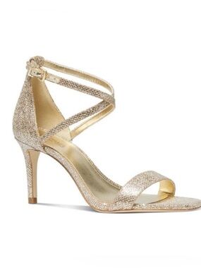 NWT - Michael Kors Ava Strappy Metallic Gold Evening Sandals - Size 7